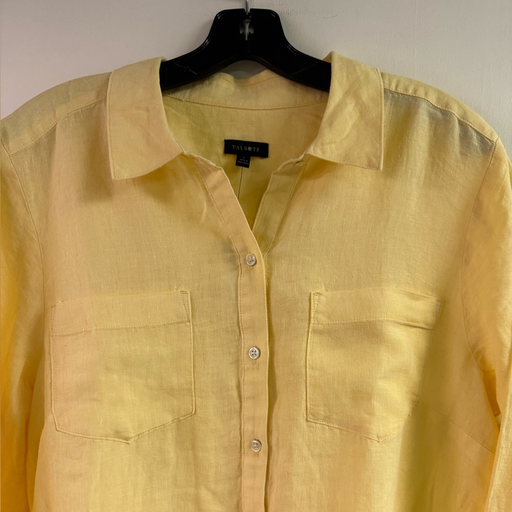 NWT Talbots Yellow 100% Linen Shirtdress Size L - Picture 5 of 8